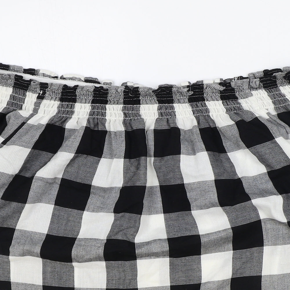 Papaya Womens Black Check Polyester Basic Blouse Size 10 Boat Neck