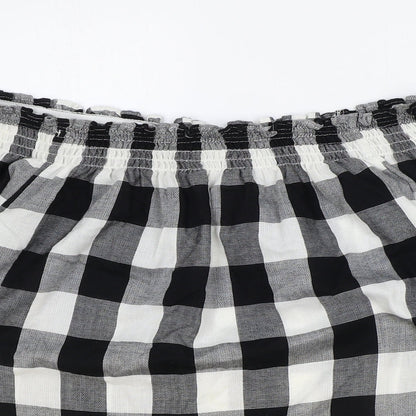 Papaya Womens Black Check Polyester Basic Blouse Size 10 Boat Neck