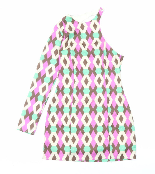 Zara Womens Multicoloured Geometric Polyester Bodycon Size S One Shoulder Zip