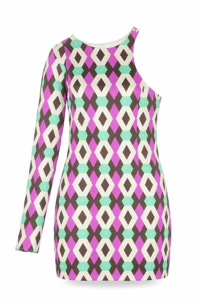Zara Womens Multicoloured Geometric Polyester Bodycon Size S One Shoulder Zip