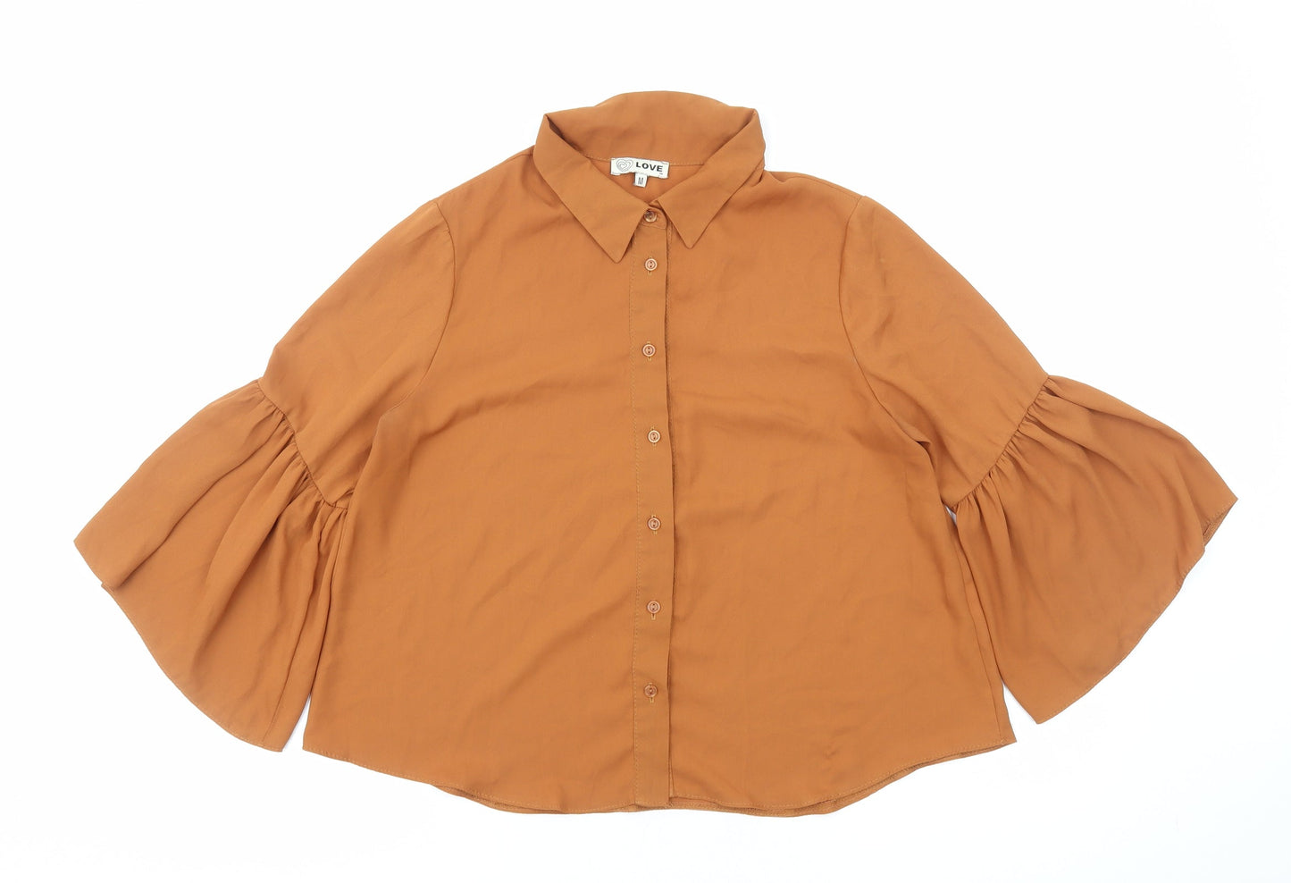 Womens UK Size M Love Brown Basic Button-Up