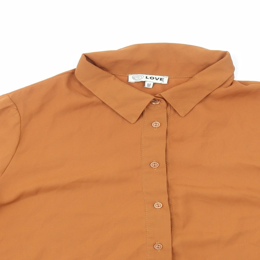 Womens UK Size M Love Brown Basic Button-Up