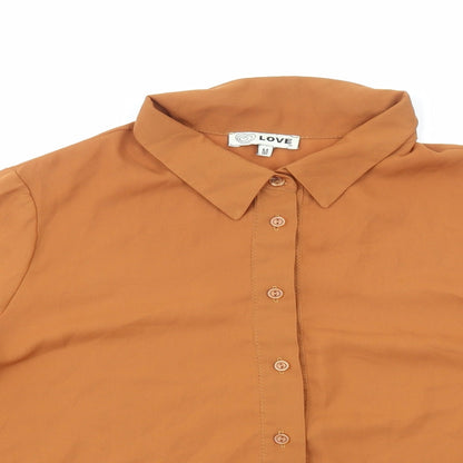 Womens UK Size M Love Brown Basic Button-Up