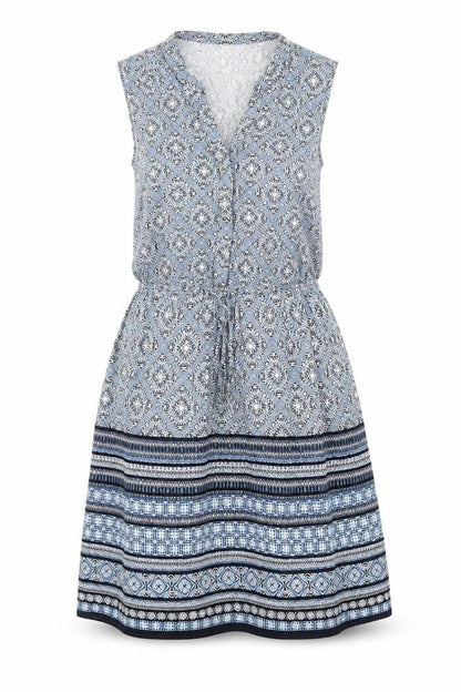 New Look Womens Blue Geometric Viscose A-Line Size 8 V-Neck Pullover