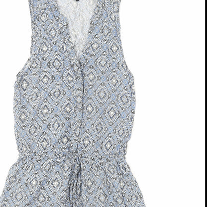 New Look Womens Blue Geometric Viscose A-Line Size 8 V-Neck Pullover