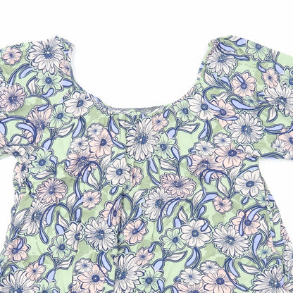 Papaya Womens Green Geometric Viscose A-Line Size 10 Round Neck Pullover