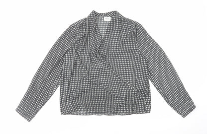 Aware Womens Black Geometric Polyester Basic Blouse Size XL V-Neck - Wrap Front
