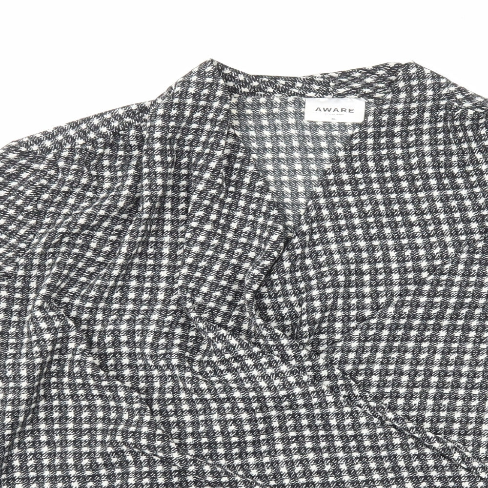 Aware Womens Black Geometric Polyester Basic Blouse Size XL V-Neck - Wrap Front