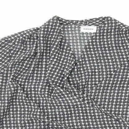 Aware Womens Black Geometric Polyester Basic Blouse Size XL V-Neck - Wrap Front