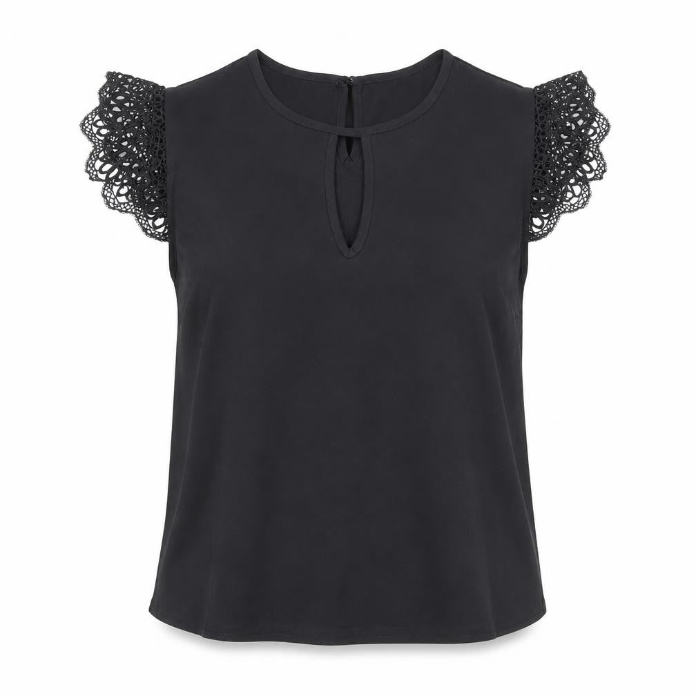 Preworn Womens Black Polyester Basic T-Shirt Size S Round Neck
