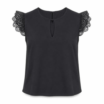 Preworn Womens Black Polyester Basic T-Shirt Size S Round Neck