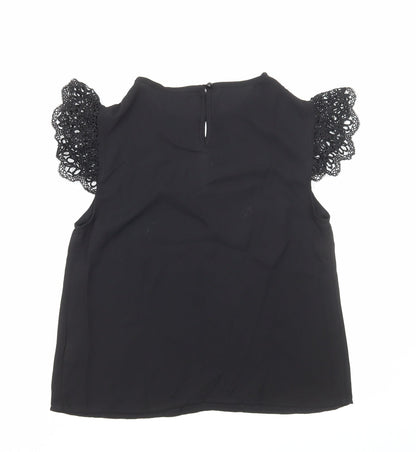 Preworn Womens Black Polyester Basic T-Shirt Size S Round Neck