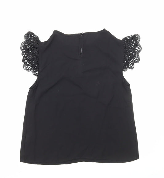 Preworn Womens Black Polyester Basic T-Shirt Size S Round Neck