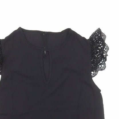 Preworn Womens Black Polyester Basic T-Shirt Size S Round Neck