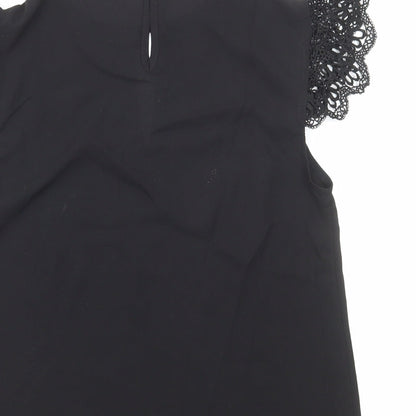 Preworn Womens Black Polyester Basic T-Shirt Size S Round Neck