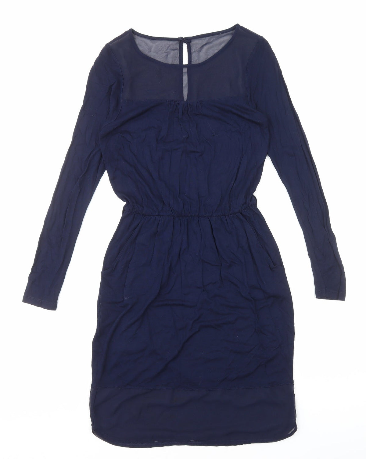 Warehouse Womens Blue Polyester Fit & Flare Size 10 Round Neck Pullover