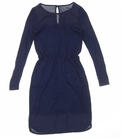 Warehouse Womens Blue Polyester Fit & Flare Size 10 Round Neck Pullover