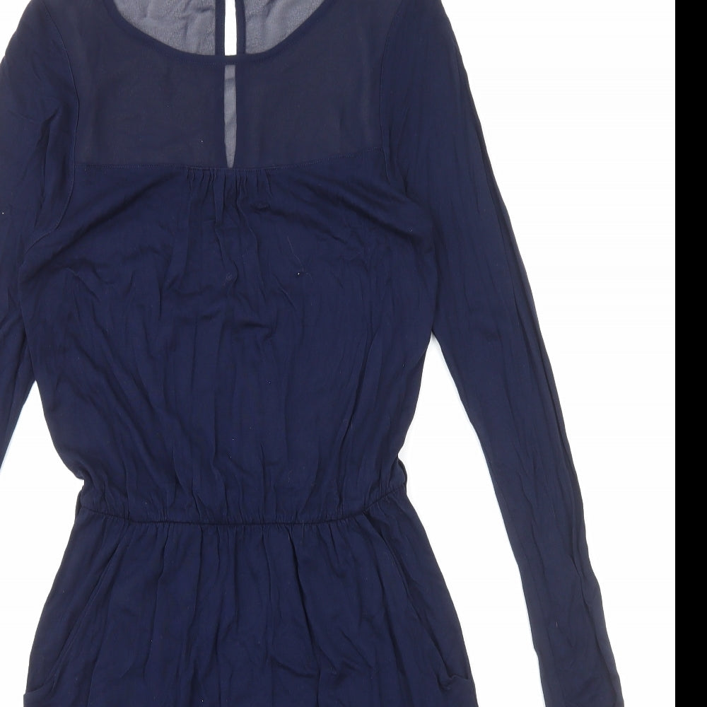 Warehouse Womens Blue Polyester Fit & Flare Size 10 Round Neck Pullover