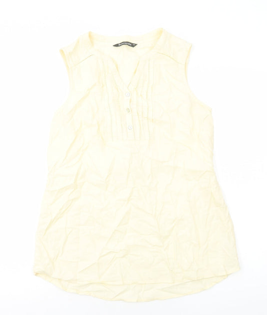 Bonmarché Womens Ivory Cotton Basic Blouse Size 10 V-Neck