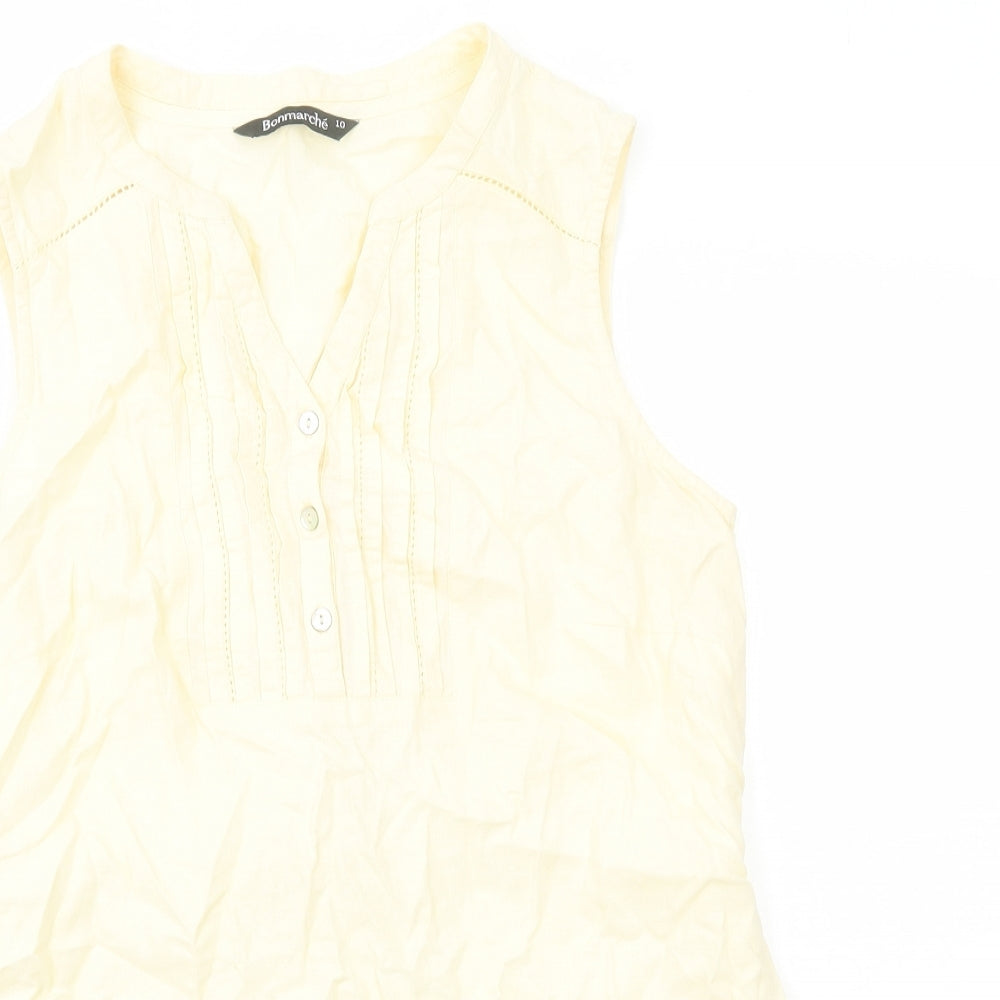 Bonmarché Womens Ivory Cotton Basic Blouse Size 10 V-Neck