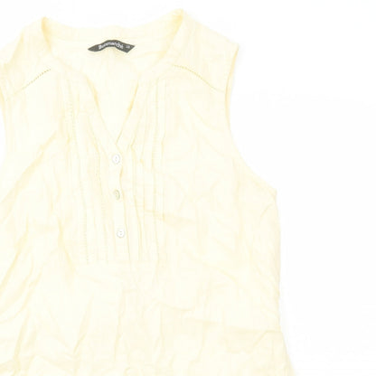 Bonmarché Womens Ivory Cotton Basic Blouse Size 10 V-Neck