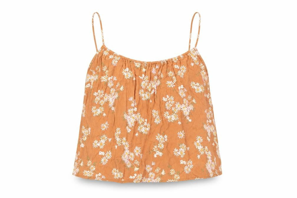 Mango Womens Brown Floral Polyester Basic Tank Size M Round Neck