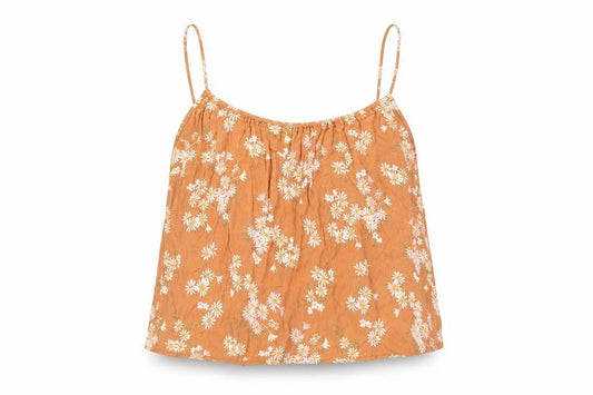 Mango Womens Brown Floral Polyester Basic Tank Size M Round Neck