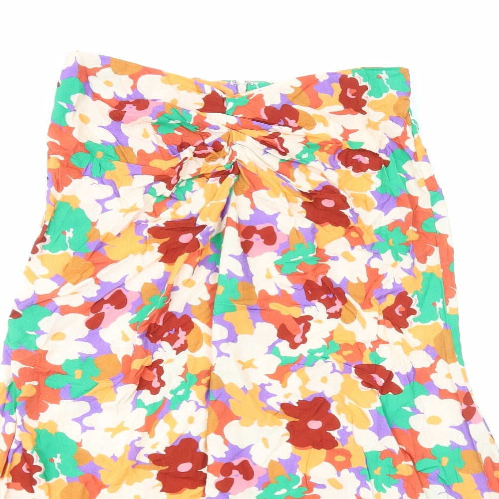 ASOS Womens Multicoloured Floral Viscose Flare Skirt Size 10 Zip