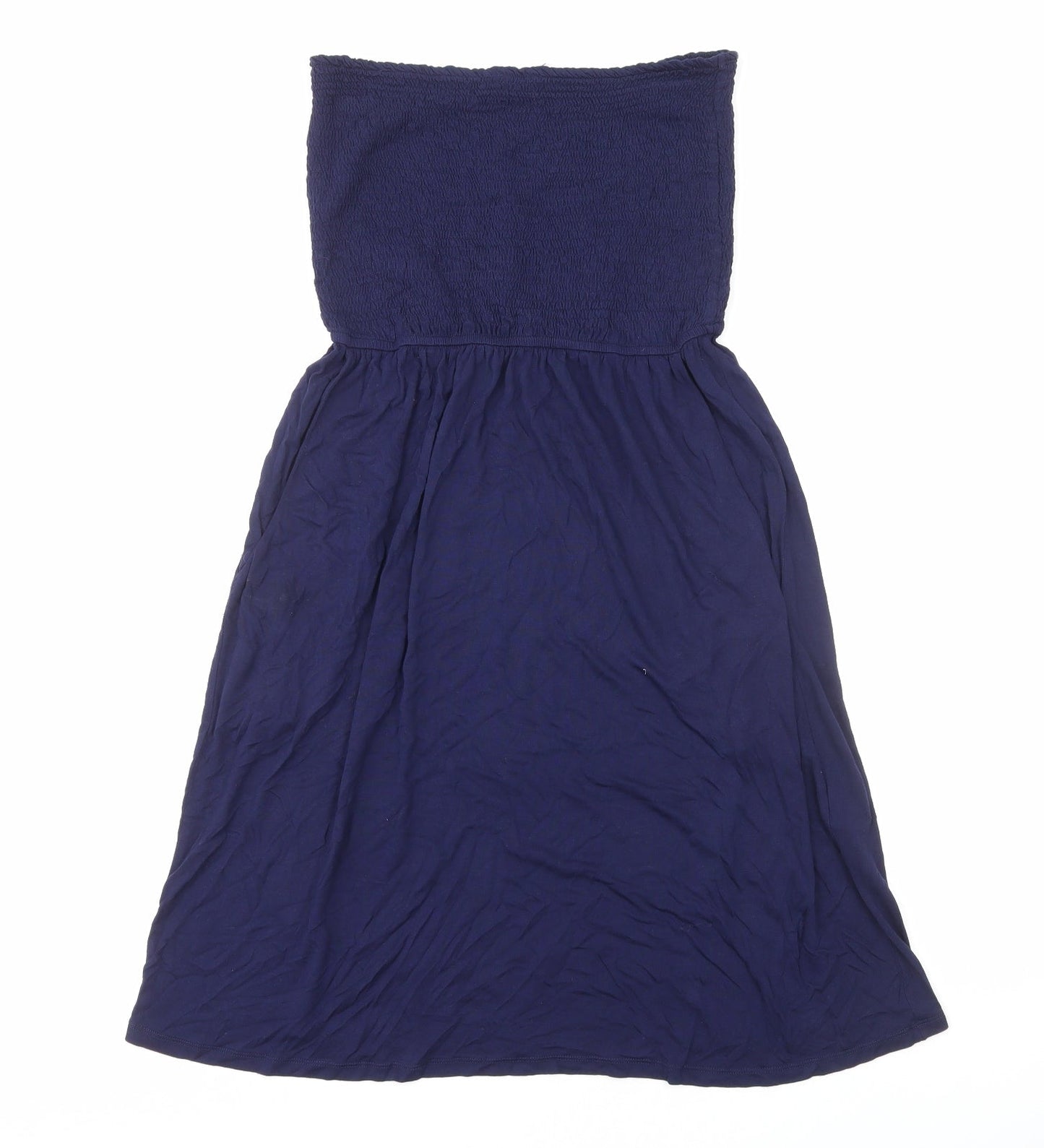 John Lewis Womens Blue Viscose Fit & Flare Size L Off the Shoulder Pullover - Shirred Top