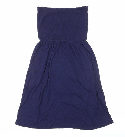 John Lewis Womens Blue Viscose Fit & Flare Size L Off the Shoulder Pullover - Shirred Top