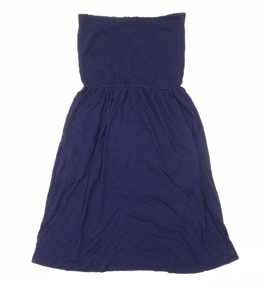 John Lewis Womens Blue Viscose Fit & Flare Size L Off the Shoulder Pullover - Shirred Top