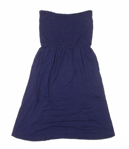 John Lewis Womens Blue Viscose Fit & Flare Size L Off the Shoulder Pullover - Shirred Top