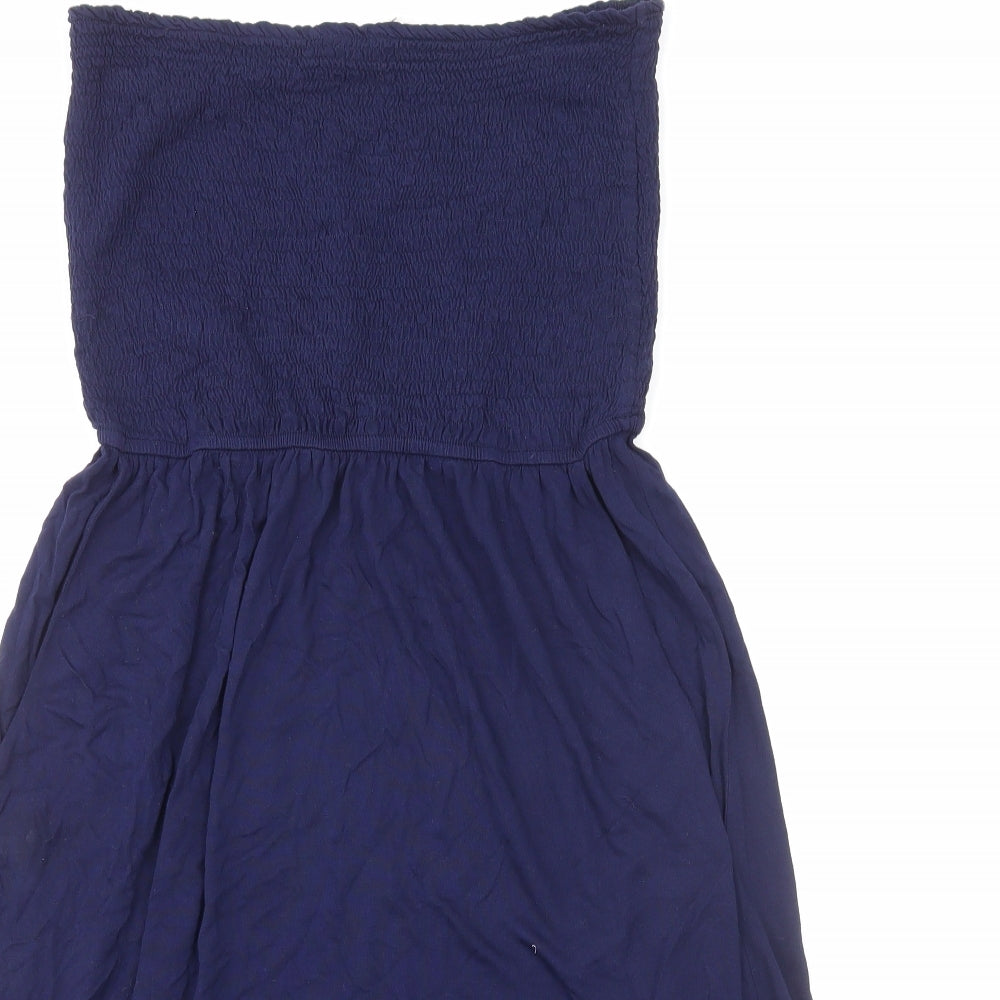 John Lewis Womens Blue Viscose Fit & Flare Size L Off the Shoulder Pullover - Shirred Top