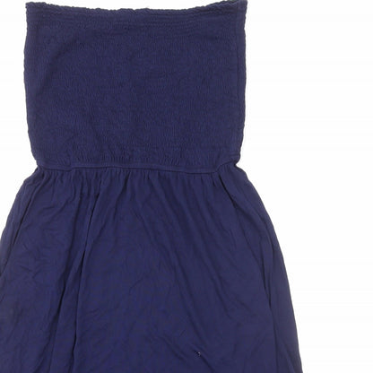 John Lewis Womens Blue Viscose Fit & Flare Size L Off the Shoulder Pullover - Shirred Top