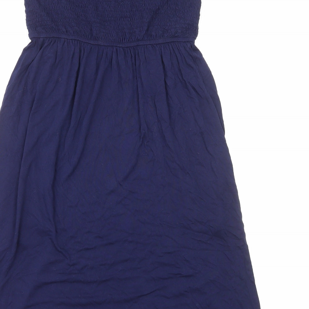 John Lewis Womens Blue Viscose Fit & Flare Size L Off the Shoulder Pullover - Shirred Top