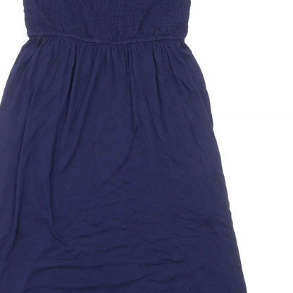 John Lewis Womens Blue Viscose Fit & Flare Size L Off the Shoulder Pullover - Shirred Top