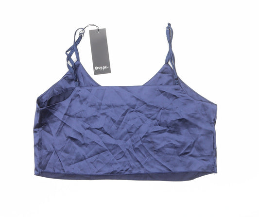 Nasty Gal Womens Blue Polyester Cropped Tank Size S V-Neck