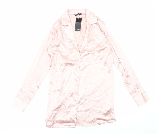 Nasty Gal Womens Pink Polyester Basic Button-Up Size 8 Collared