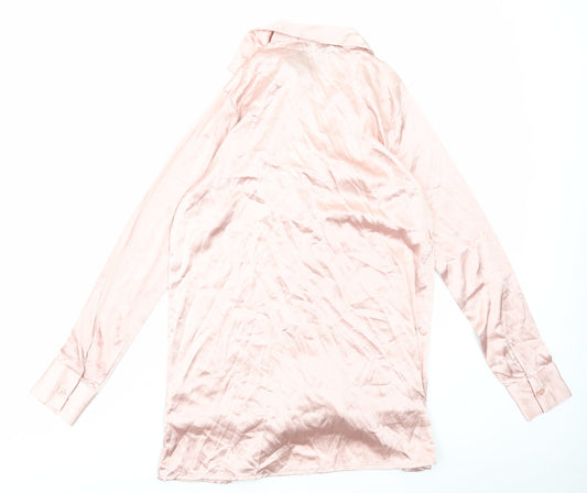 Nasty Gal Womens Pink Polyester Basic Button-Up Size 8 Collared