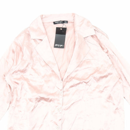 Nasty Gal Womens Pink Polyester Basic Button-Up Size 8 Collared