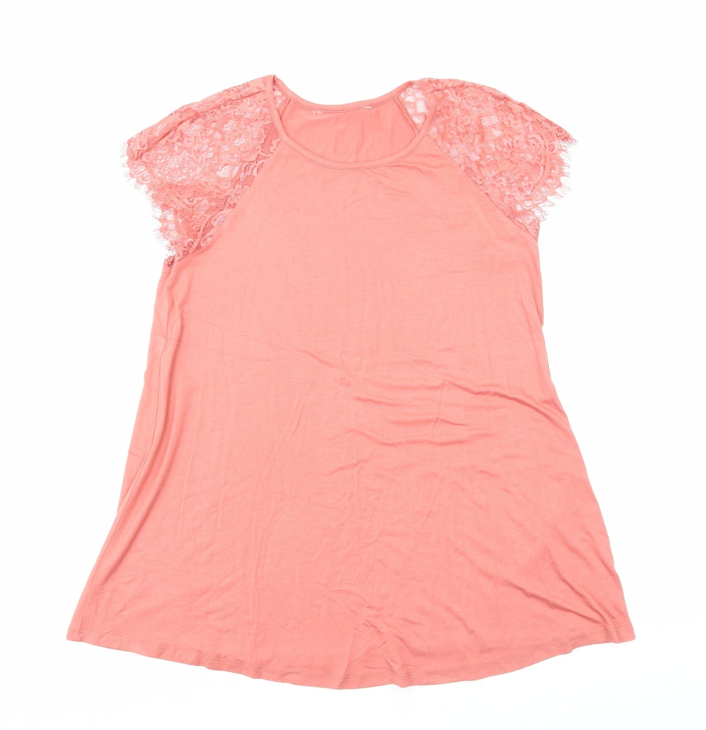 Capsule Womens Orange Viscose Basic T-Shirt Size 12 Round Neck - Lace Detail