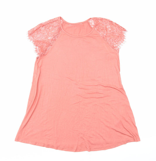 Capsule Womens Orange Viscose Basic T-Shirt Size 12 Round Neck - Lace Detail