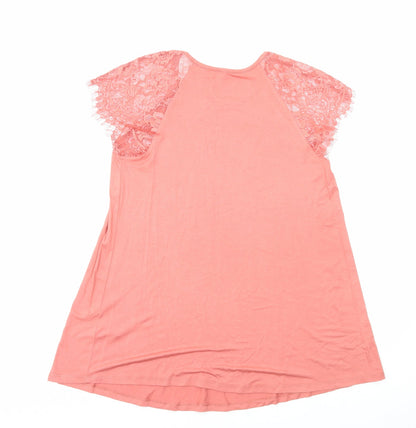 Capsule Womens Orange Viscose Basic T-Shirt Size 12 Round Neck - Lace Detail