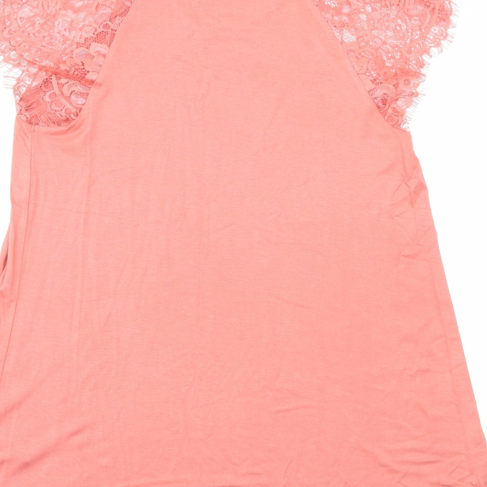 Capsule Womens Orange Viscose Basic T-Shirt Size 12 Round Neck - Lace Detail