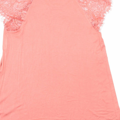 Capsule Womens Orange Viscose Basic T-Shirt Size 12 Round Neck - Lace Detail