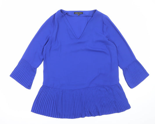 Capsule Womens Blue Polyester Basic Blouse Size 14 V-Neck