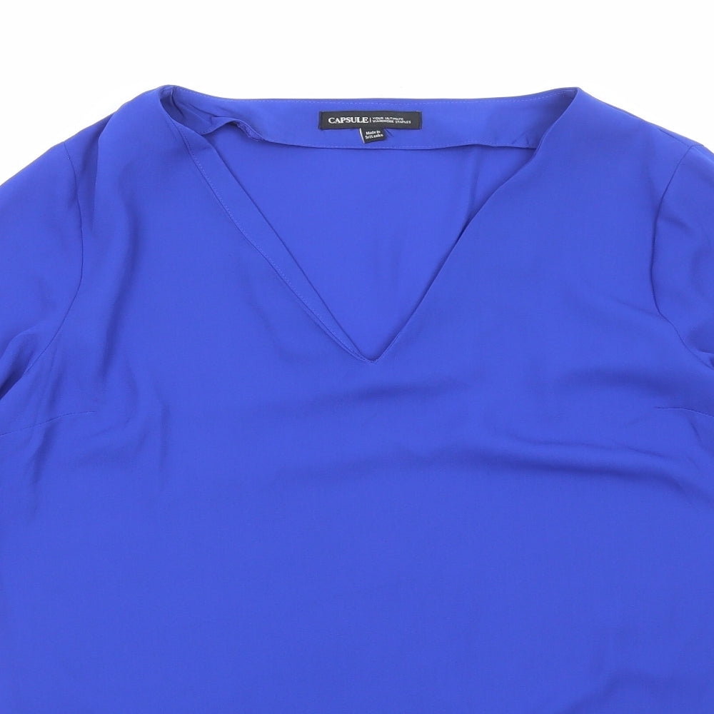 Capsule Womens Blue Polyester Basic Blouse Size 14 V-Neck