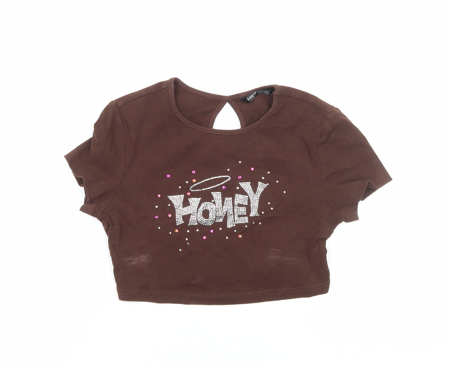 SheIn Womens Brown Viscose Basic T-Shirt Size XS Round Neck - Honey