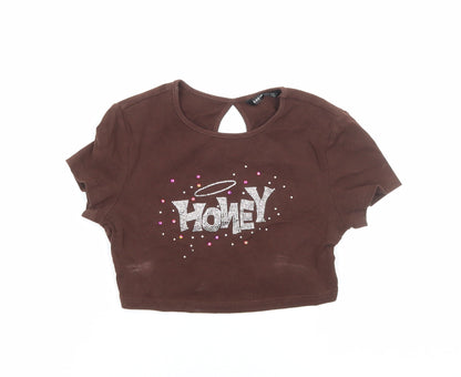 SheIn Womens Brown Viscose Basic T-Shirt Size XS Round Neck - Honey