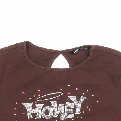 SheIn Womens Brown Viscose Basic T-Shirt Size XS Round Neck - Honey